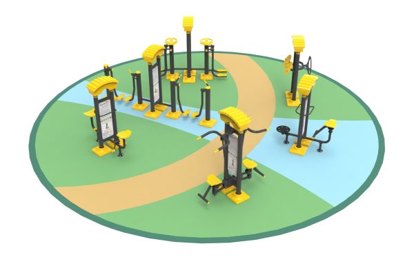 6 részes kültéri fitness szett panellel - 12 személyes